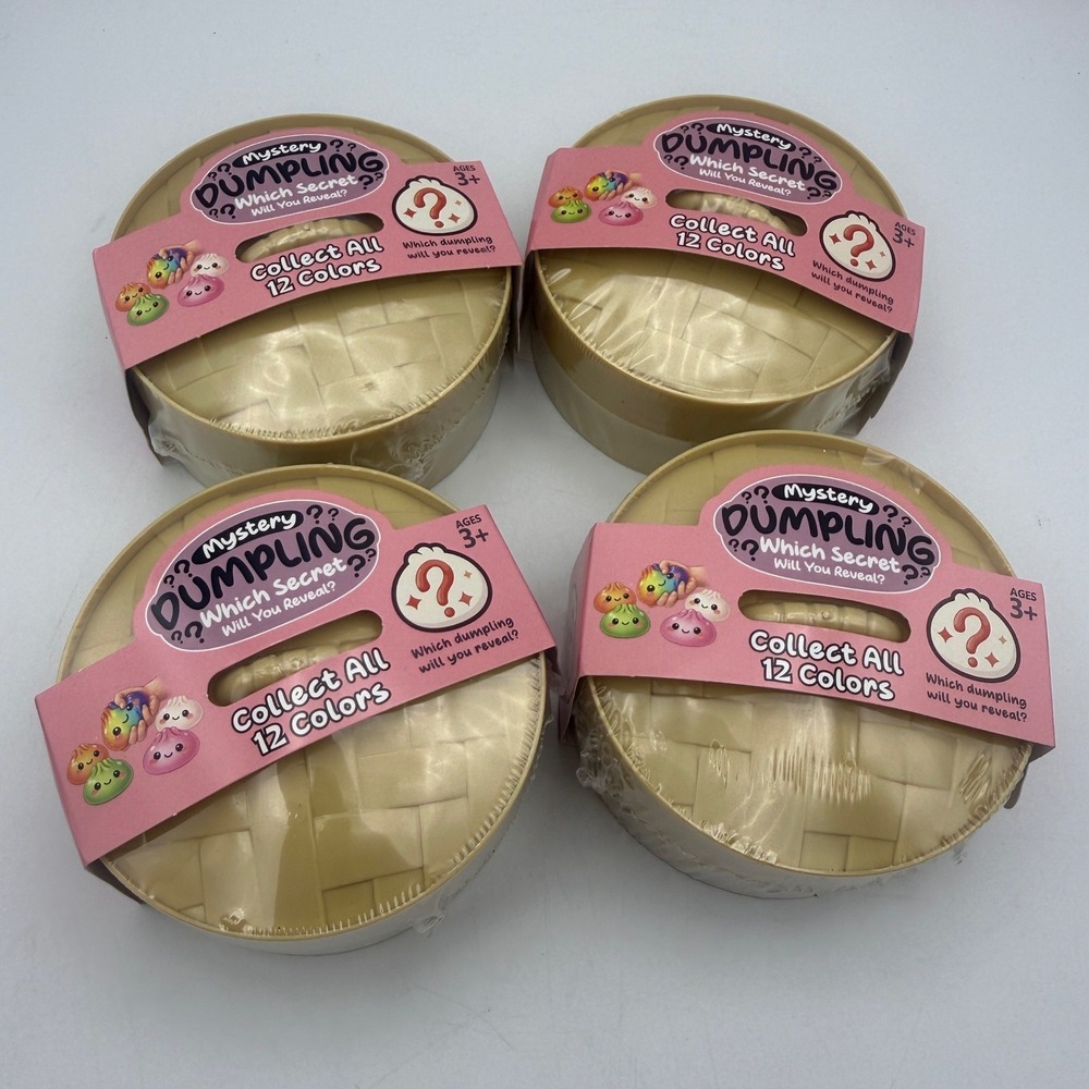 Mystery Dumpling Squishy Toy Kids 4-Pack Tan Blind Box Bamboo Steamer Series